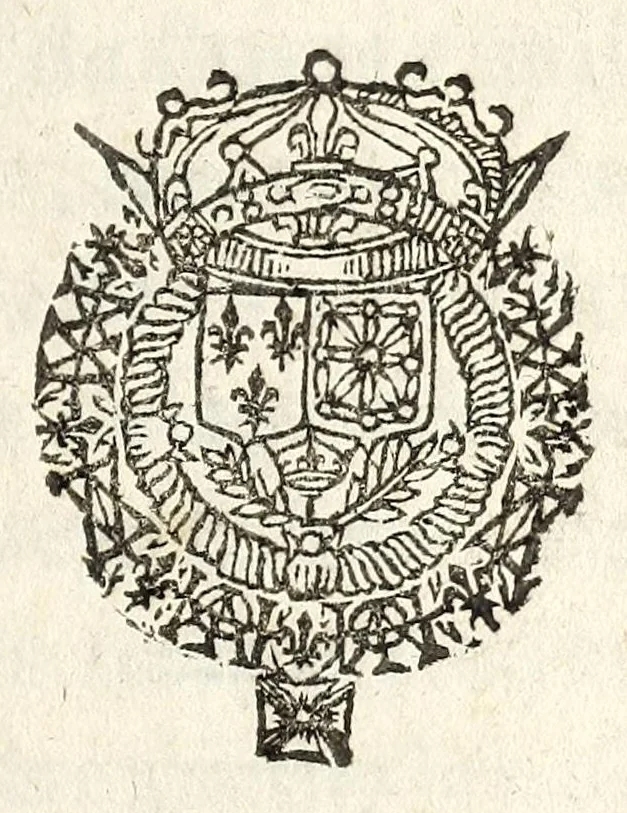 An illustration from Declaration du roy, pour le reglement general des passemens & dentelles, auec deffences d'en porter, vendre, & trafiquer de celles des pays estrangers; ensemble de tenir aucunes academies ou brelands pour le jeu de hazard. Verifiée en Parlement le 22. mars 1635., 1635, leaf 1