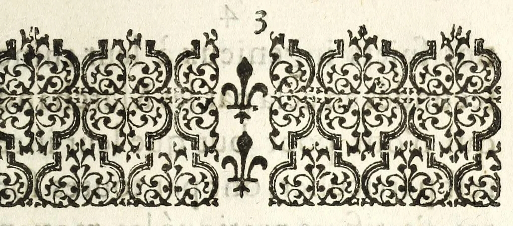 An illustration from Declaration du roy, pour le reglement general des passemens & dentelles, auec deffences d'en porter, vendre, & trafiquer de celles des pays estrangers; ensemble de tenir aucunes academies ou brelands pour le jeu de hazard. Verifiée en Parlement le 22. mars 1635., 1635, leaf 3