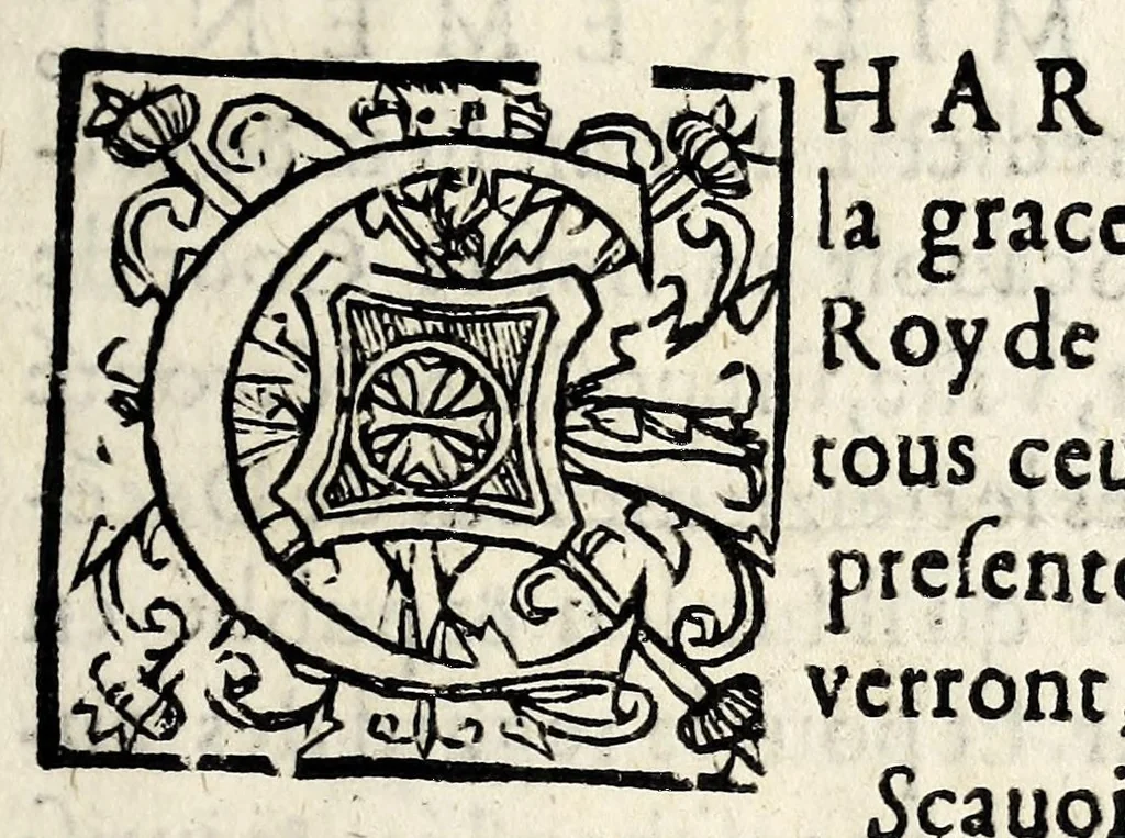 An illustration from Declaration faicte par le Roy svr l'edict de l'abbreuiation des proces. Publié en la Court de Parlement à Rouen, le xx. iour du mois d'A uril apres pasques. 1564., 1564, leaf 7