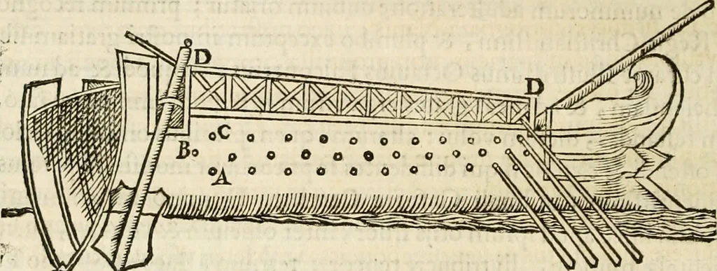 An illustration from De colvmna Traiani syntagma. Accesserunt explicatio veteris tabellae anaglyphae Homeri Iliadem, atqve ex Stesichoro, Arctino et Lesche Ilii excidivm continentis, & Emissarii Lacus Fvcini descriptio, 1683, leaf 141