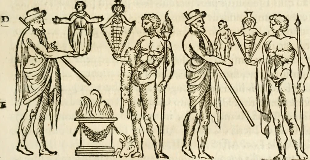 An illustration from De colvmna Traiani syntagma. Accesserunt explicatio veteris tabellae anaglyphae Homeri Iliadem, atqve ex Stesichoro, Arctino et Lesche Ilii excidivm continentis, & Emissarii Lacus Fvcini descriptio, 1683, leaf 218