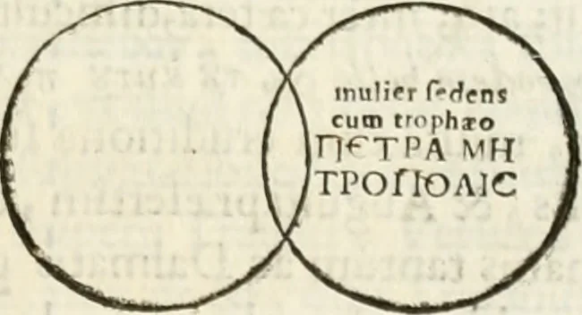 An illustration from De colvmna Traiani syntagma. Accesserunt explicatio veteris tabellae anaglyphae Homeri Iliadem, atqve ex Stesichoro, Arctino et Lesche Ilii excidivm continentis, & Emissarii Lacus Fvcini descriptio, 1683, leaf 284