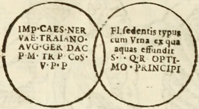 An illustration from De colvmna Traiani syntagma. Accesserunt explicatio veteris tabellae anaglyphae Homeri Iliadem, atqve ex Stesichoro, Arctino et Lesche Ilii excidivm continentis, & Emissarii Lacus Fvcini descriptio, 1683, leaf 310