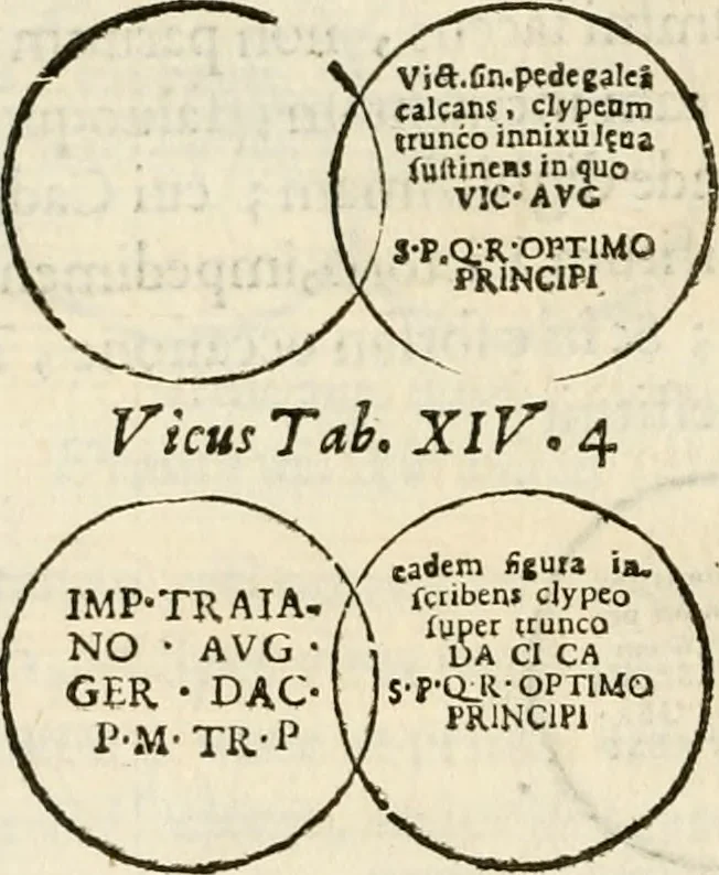 An illustration from De colvmna Traiani syntagma. Accesserunt explicatio veteris tabellae anaglyphae Homeri Iliadem, atqve ex Stesichoro, Arctino et Lesche Ilii excidivm continentis, & Emissarii Lacus Fvcini descriptio, 1683, leaf 315