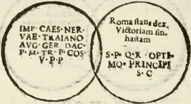 An illustration from De colvmna Traiani syntagma. Accesserunt explicatio veteris tabellae anaglyphae Homeri Iliadem, atqve ex Stesichoro, Arctino et Lesche Ilii excidivm continentis, & Emissarii Lacus Fvcini descriptio, 1683, leaf 318