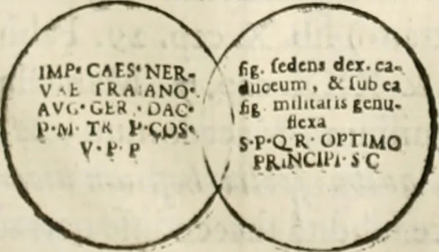 An illustration from De colvmna Traiani syntagma. Accesserunt explicatio veteris tabellae anaglyphae Homeri Iliadem, atqve ex Stesichoro, Arctino et Lesche Ilii excidivm continentis, & Emissarii Lacus Fvcini descriptio, 1683, leaf 318