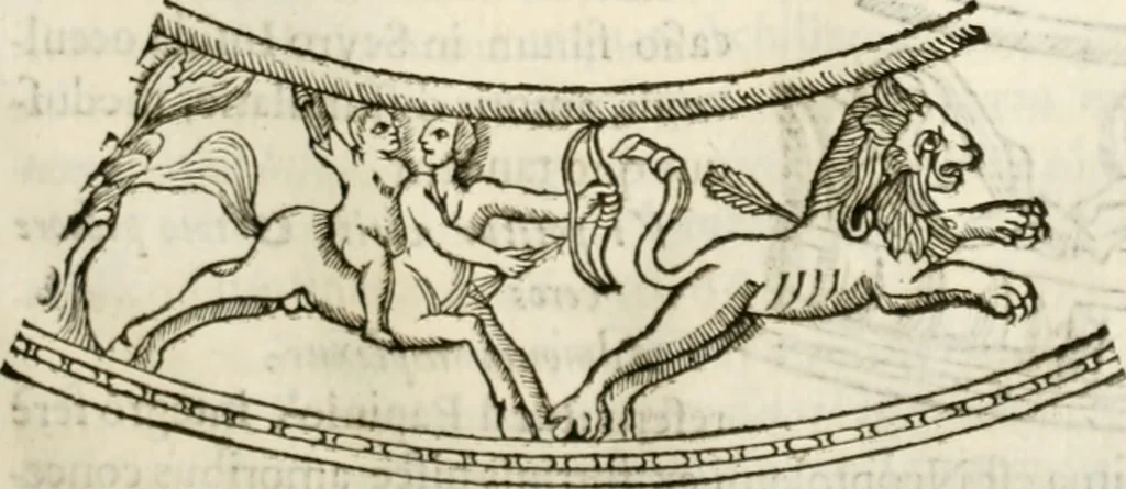 An illustration from De colvmna Traiani syntagma. Accesserunt explicatio veteris tabellae anaglyphae Homeri Iliadem, atqve ex Stesichoro, Arctino et Lesche Ilii excidivm continentis, & Emissarii Lacus Fvcini descriptio, 1683, leaf 366