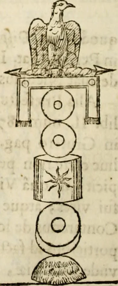 An illustration from De colvmna Traiani syntagma. Accesserunt explicatio veteris tabellae anaglyphae Homeri Iliadem, atqve ex Stesichoro, Arctino et Lesche Ilii excidivm continentis, & Emissarii Lacus Fvcini descriptio, 1683, leaf 43