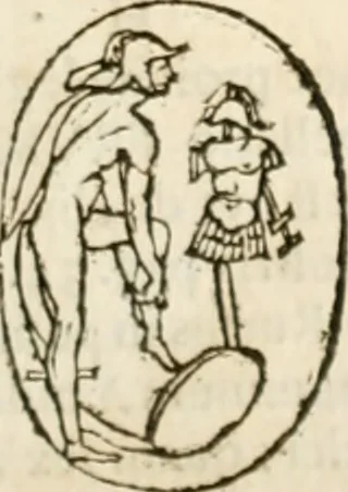 An illustration from De colvmna Traiani syntagma. Accesserunt explicatio veteris tabellae anaglyphae Homeri Iliadem, atqve ex Stesichoro, Arctino et Lesche Ilii excidivm continentis, & Emissarii Lacus Fvcini descriptio, 1683, leaf 492