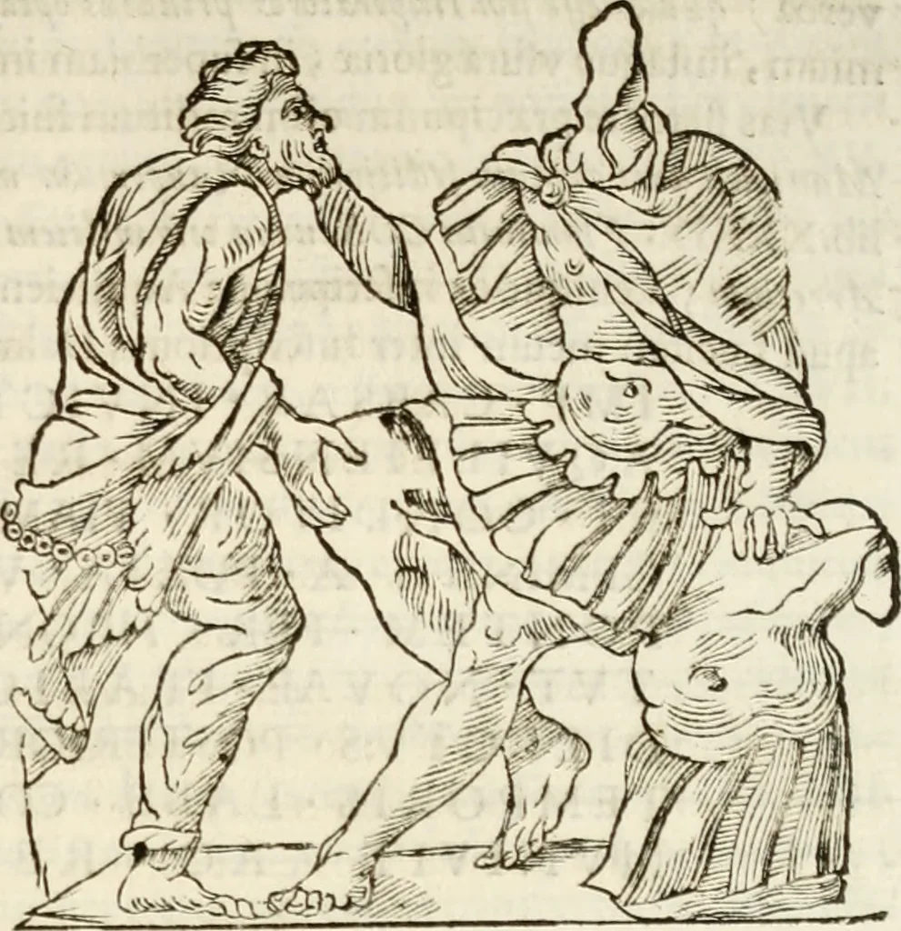 An illustration from De colvmna Traiani syntagma. Accesserunt explicatio veteris tabellae anaglyphae Homeri Iliadem, atqve ex Stesichoro, Arctino et Lesche Ilii excidivm continentis, & Emissarii Lacus Fvcini descriptio, 1683, leaf 52