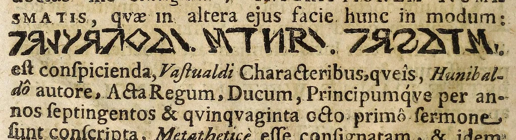 An illustration from De Constantini Magni, Christianor. impp. primi, duobus nummis : qvorum priorem, accepto sacro-sancto Baptismate, posteriorem autem, paterne facta Imperii sui anno ejusd. ultimo, inter tres filios partione, is jusserit signari epistolae duae ..., 1693, leaf 22