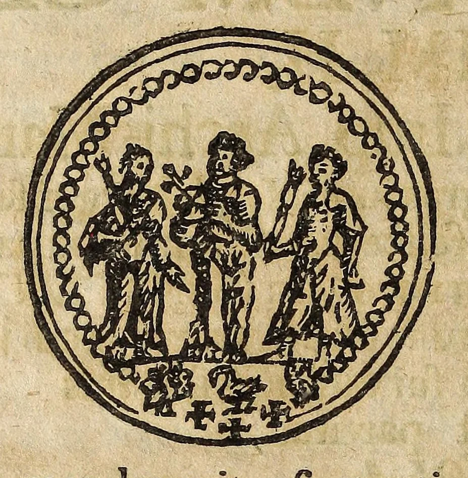 An illustration from De Constantini Magni, Christianor. impp. primi, duobus nummis : qvorum priorem, accepto sacro-sancto Baptismate, posteriorem autem, paterne facta Imperii sui anno ejusd. ultimo, inter tres filios partione, is jusserit signari epistolae duae ..., 1693, leaf 30