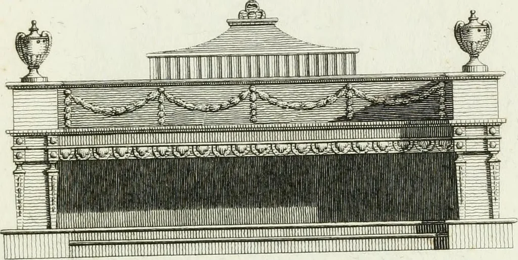 An illustration from Decorations for parks and gardens : designs for gates, garden seats, alcoves, temples, baths, entrance gates, lodges, facades, prospect towers, cattle sheds, ruins, bridges, greenhouses, &c. &c. also a hot house & hot wall : with plans & scales on 55 plates, 1810, leaf 11