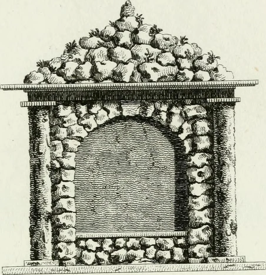 An illustration from Decorations for parks and gardens : designs for gates, garden seats, alcoves, temples, baths, entrance gates, lodges, facades, prospect towers, cattle sheds, ruins, bridges, greenhouses, &c. &c. also a hot house & hot wall : with plans & scales on 55 plates, 1810, leaf 17