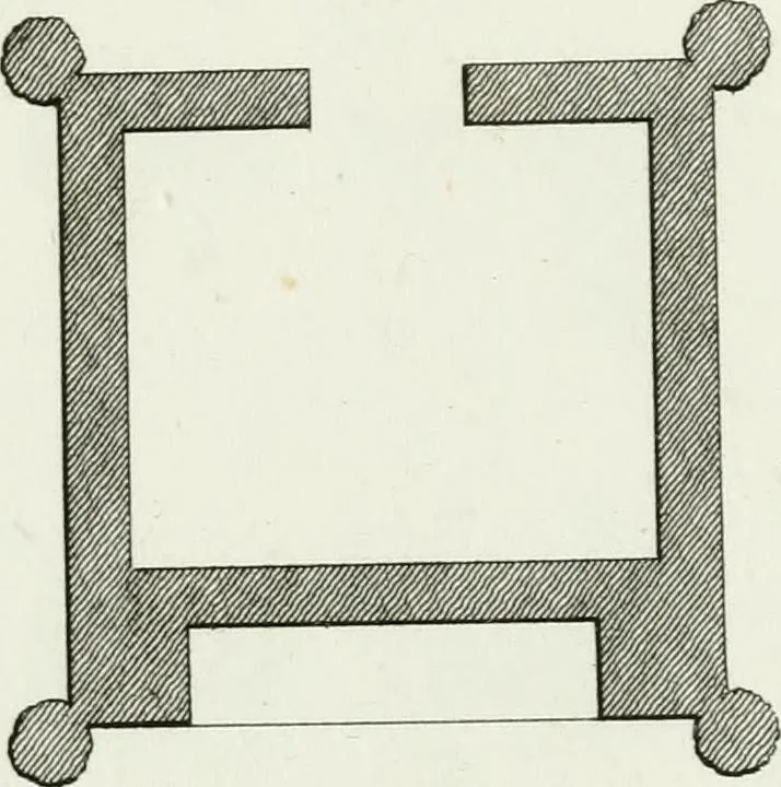 An illustration from Decorations for parks and gardens : designs for gates, garden seats, alcoves, temples, baths, entrance gates, lodges, facades, prospect towers, cattle sheds, ruins, bridges, greenhouses, &c. &c. also a hot house & hot wall : with plans & scales on 55 plates, 1810, leaf 17