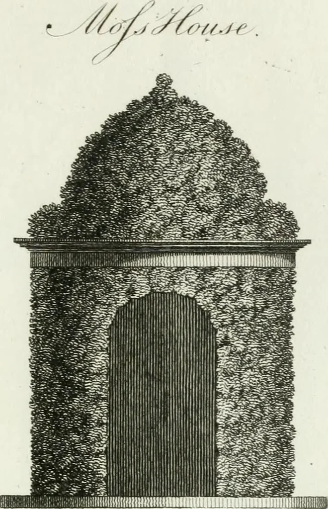 An illustration from Decorations for parks and gardens : designs for gates, garden seats, alcoves, temples, baths, entrance gates, lodges, facades, prospect towers, cattle sheds, ruins, bridges, greenhouses, &c. &c. also a hot house & hot wall : with plans & scales on 55 plates, 1810, leaf 21