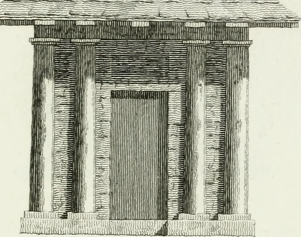 An illustration from Decorations for parks and gardens : designs for gates, garden seats, alcoves, temples, baths, entrance gates, lodges, facades, prospect towers, cattle sheds, ruins, bridges, greenhouses, &c. &c. also a hot house & hot wall : with plans & scales on 55 plates, 1810, leaf 23