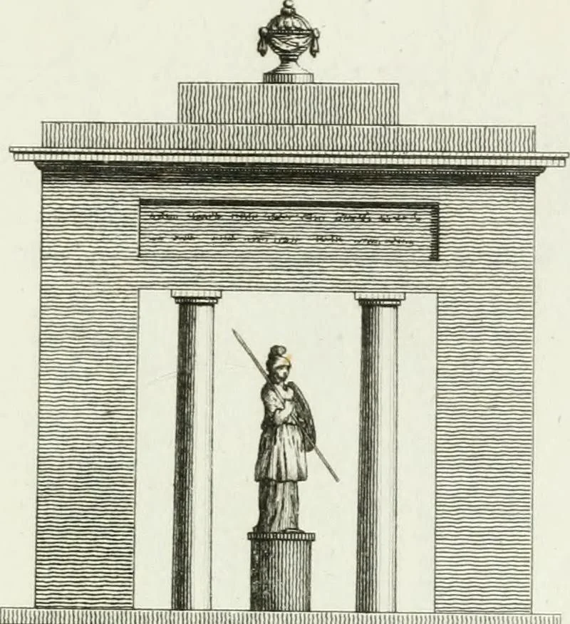 An illustration from Decorations for parks and gardens : designs for gates, garden seats, alcoves, temples, baths, entrance gates, lodges, facades, prospect towers, cattle sheds, ruins, bridges, greenhouses, &c. &c. also a hot house & hot wall : with plans & scales on 55 plates, 1810, leaf 37