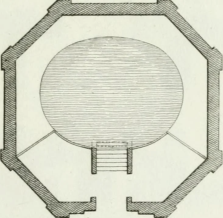 An illustration from Decorations for parks and gardens : designs for gates, garden seats, alcoves, temples, baths, entrance gates, lodges, facades, prospect towers, cattle sheds, ruins, bridges, greenhouses, &c. &c. also a hot house & hot wall : with plans & scales on 55 plates, 1810, leaf 47