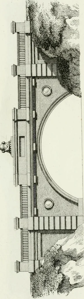 An illustration from Decorations for parks and gardens : designs for gates, garden seats, alcoves, temples, baths, entrance gates, lodges, facades, prospect towers, cattle sheds, ruins, bridges, greenhouses, &c. &c. also a hot house & hot wall : with plans & scales on 55 plates, 1810, leaf 91