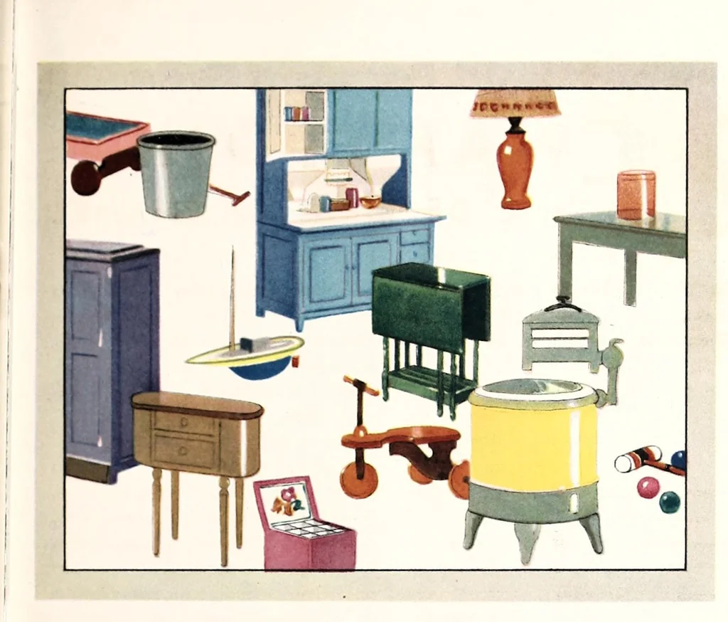 An illustration from Decorative suggestions : a handbook of color schemes sent you by paint headquarters., 1925, leaf 13