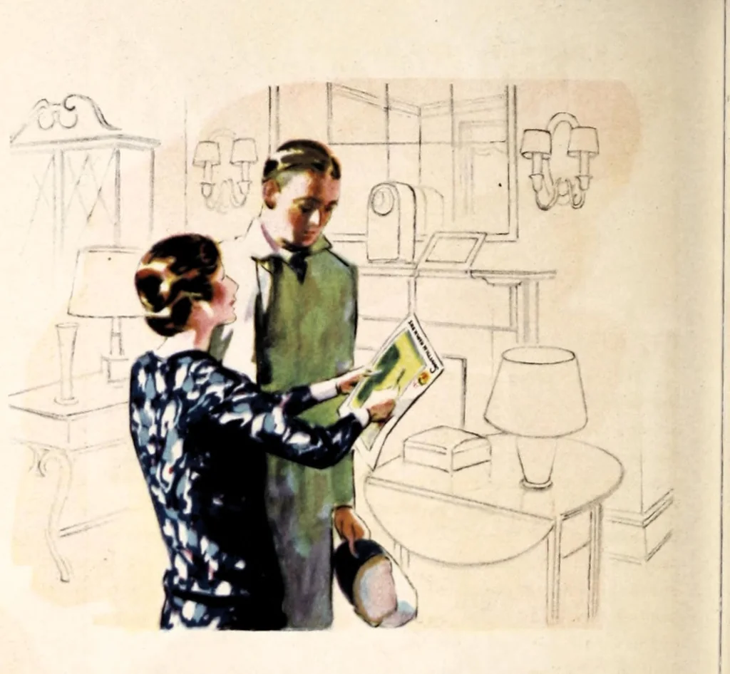 An illustration from Decorative suggestions : a handbook of color schemes sent you by paint headquarters., 1925, leaf 2