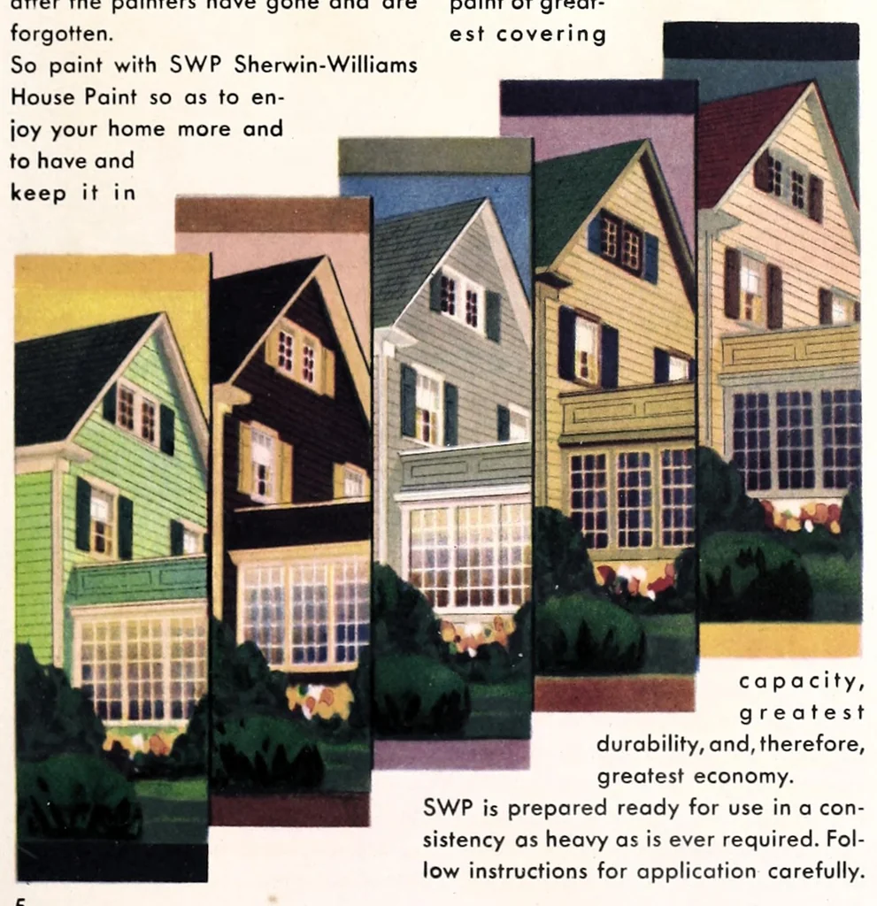 An illustration from Decorative suggestions : a handbook of color schemes sent you by paint headquarters., 1925, leaf 5