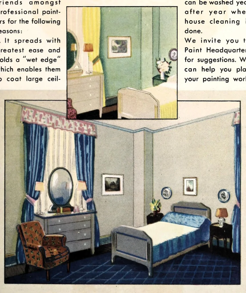 An illustration from Decorative suggestions : a handbook of color schemes sent you by paint headquarters., 1925, leaf 9