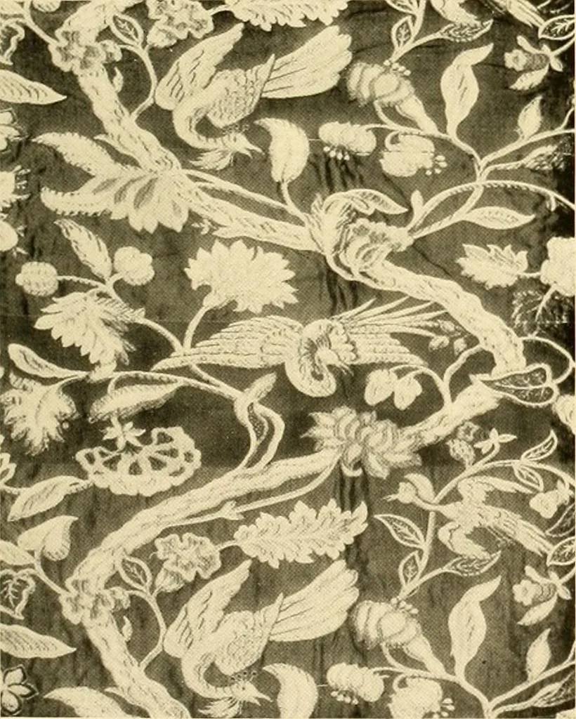 An illustration from Decorative textiles; an illustrated book on coverings for furniture, walls and floors, including damasks, brocades and velvets, tapestries, laces, embroideries, chintzes, cretones, drapery and furniture trimmings, wall papers, carpets and rugs, tooled and illuminated leathers, 1918, leaf 100
