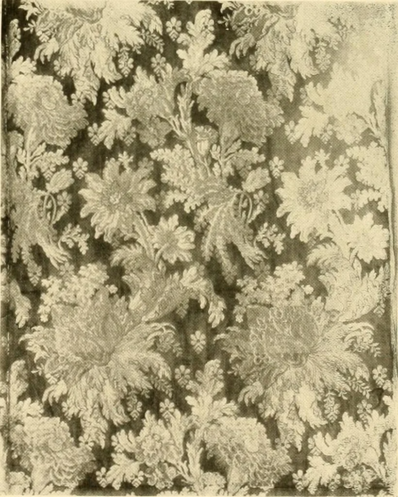 An illustration from Decorative textiles; an illustrated book on coverings for furniture, walls and floors, including damasks, brocades and velvets, tapestries, laces, embroideries, chintzes, cretones, drapery and furniture trimmings, wall papers, carpets and rugs, tooled and illuminated leathers, 1918, leaf 100