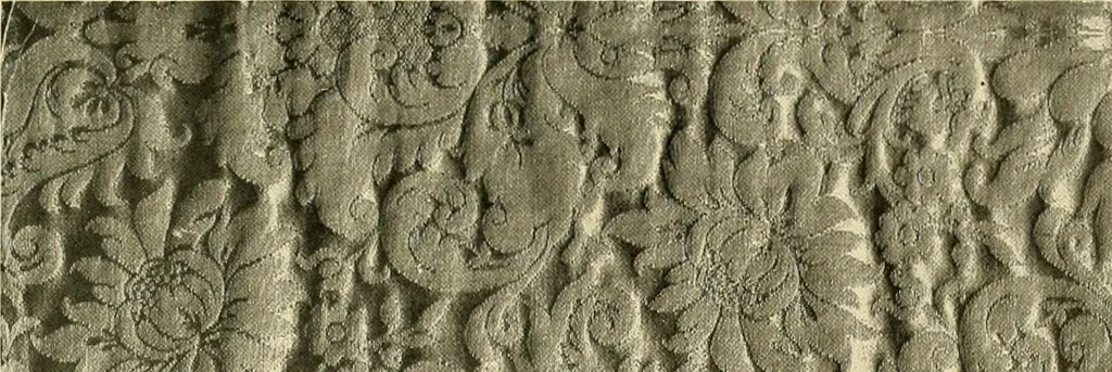An illustration from Decorative textiles; an illustrated book on coverings for furniture, walls and floors, including damasks, brocades and velvets, tapestries, laces, embroideries, chintzes, cretones, drapery and furniture trimmings, wall papers, carpets and rugs, tooled and illuminated leathers, 1918, leaf 104