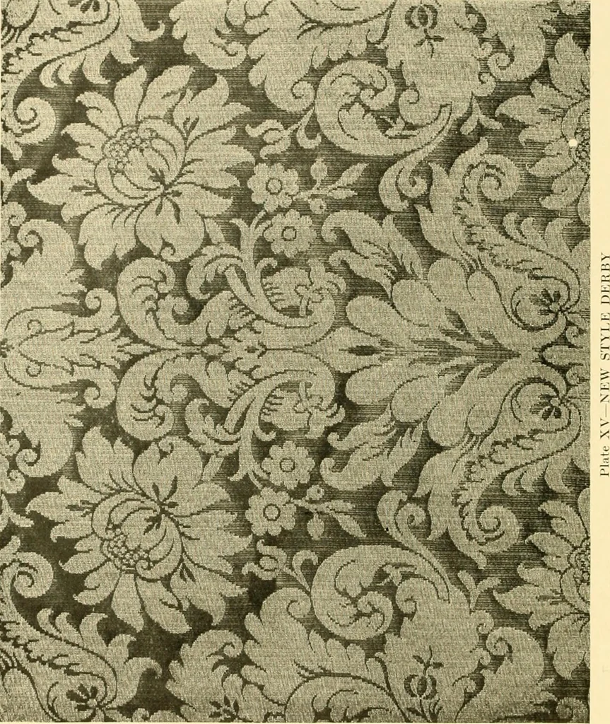 An illustration from Decorative textiles; an illustrated book on coverings for furniture, walls and floors, including damasks, brocades and velvets, tapestries, laces, embroideries, chintzes, cretones, drapery and furniture trimmings, wall papers, carpets and rugs, tooled and illuminated leathers, 1918, leaf 105