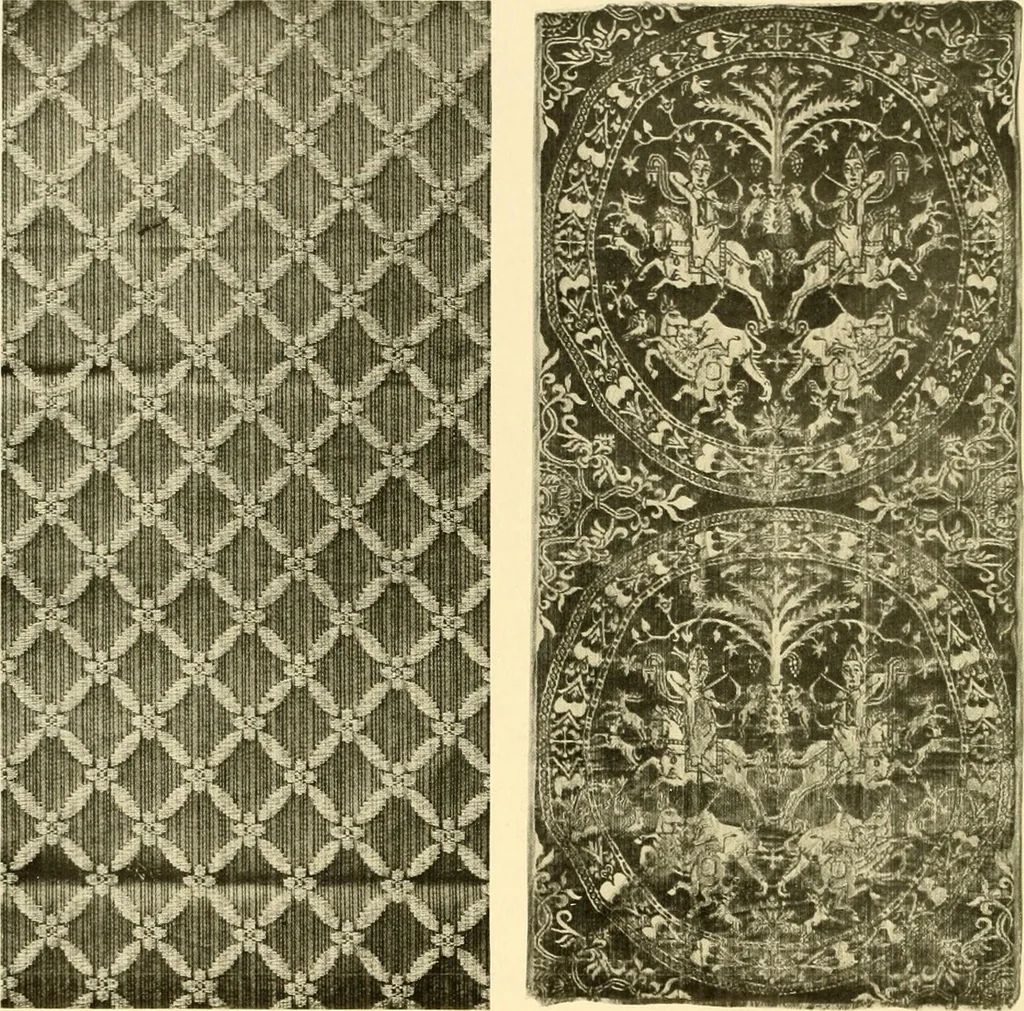 An illustration from Decorative textiles; an illustrated book on coverings for furniture, walls and floors, including damasks, brocades and velvets, tapestries, laces, embroideries, chintzes, cretones, drapery and furniture trimmings, wall papers, carpets and rugs, tooled and illuminated leathers, 1918, leaf 107
