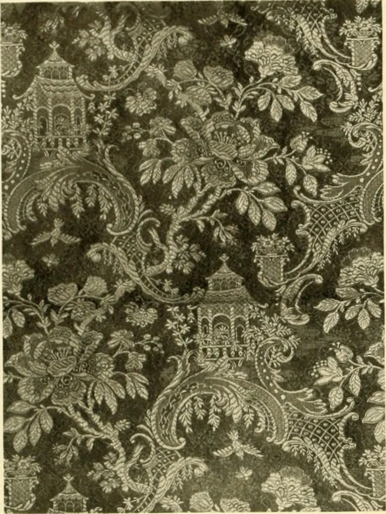 An illustration from Decorative textiles; an illustrated book on coverings for furniture, walls and floors, including damasks, brocades and velvets, tapestries, laces, embroideries, chintzes, cretones, drapery and furniture trimmings, wall papers, carpets and rugs, tooled and illuminated leathers, 1918, leaf 109