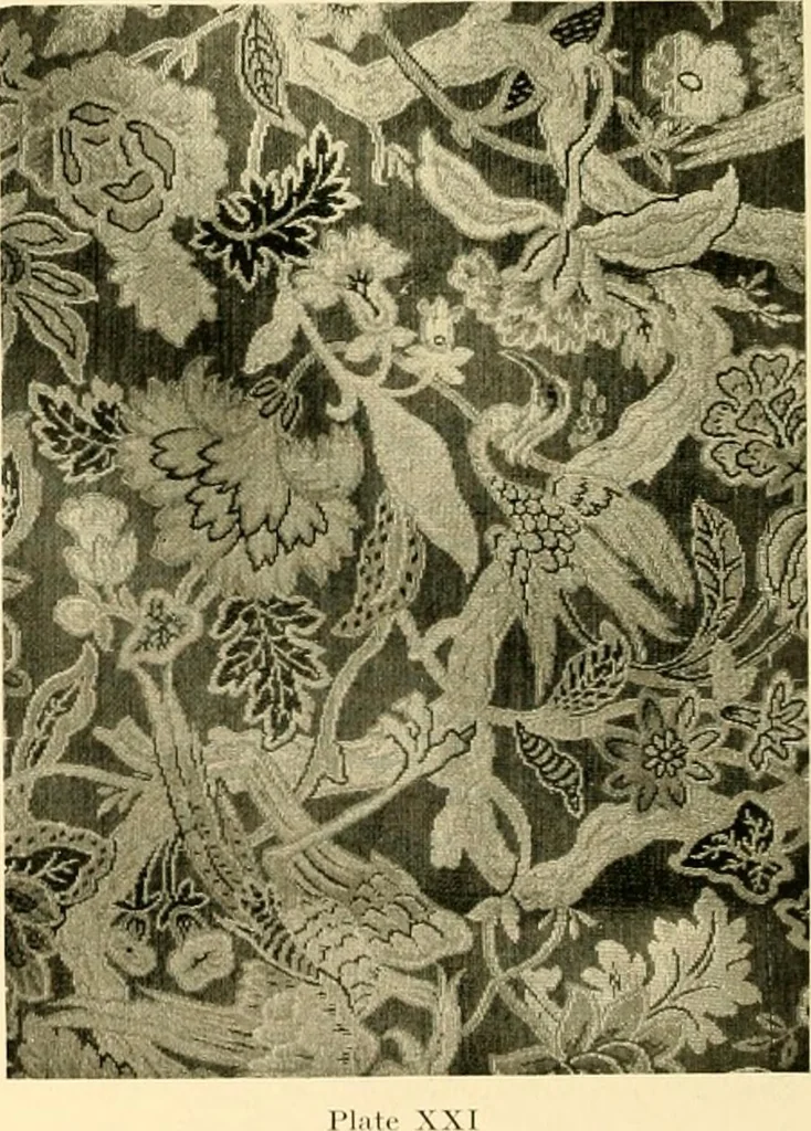 An illustration from Decorative textiles; an illustrated book on coverings for furniture, walls and floors, including damasks, brocades and velvets, tapestries, laces, embroideries, chintzes, cretones, drapery and furniture trimmings, wall papers, carpets and rugs, tooled and illuminated leathers, 1918, leaf 109