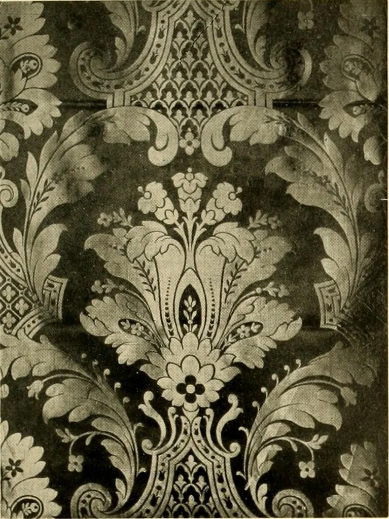 An illustration from Decorative textiles; an illustrated book on coverings for furniture, walls and floors, including damasks, brocades and velvets, tapestries, laces, embroideries, chintzes, cretones, drapery and furniture trimmings, wall papers, carpets and rugs, tooled and illuminated leathers, 1918, leaf 110