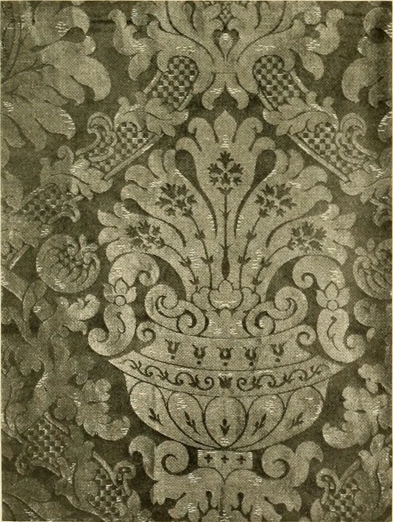 An illustration from Decorative textiles; an illustrated book on coverings for furniture, walls and floors, including damasks, brocades and velvets, tapestries, laces, embroideries, chintzes, cretones, drapery and furniture trimmings, wall papers, carpets and rugs, tooled and illuminated leathers, 1918, leaf 110