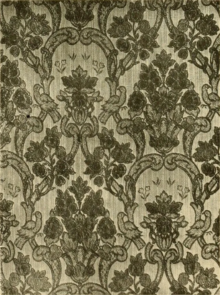 An illustration from Decorative textiles; an illustrated book on coverings for furniture, walls and floors, including damasks, brocades and velvets, tapestries, laces, embroideries, chintzes, cretones, drapery and furniture trimmings, wall papers, carpets and rugs, tooled and illuminated leathers, 1918, leaf 110