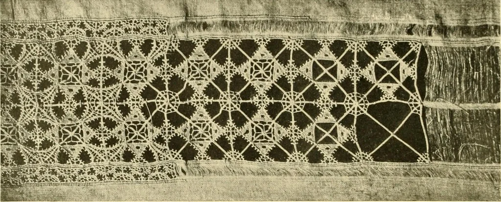 An illustration from Decorative textiles; an illustrated book on coverings for furniture, walls and floors, including damasks, brocades and velvets, tapestries, laces, embroideries, chintzes, cretones, drapery and furniture trimmings, wall papers, carpets and rugs, tooled and illuminated leathers, 1918, leaf 113