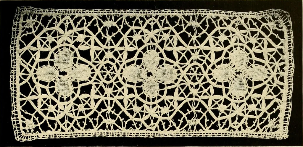 An illustration from Decorative textiles; an illustrated book on coverings for furniture, walls and floors, including damasks, brocades and velvets, tapestries, laces, embroideries, chintzes, cretones, drapery and furniture trimmings, wall papers, carpets and rugs, tooled and illuminated leathers, 1918, leaf 116