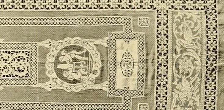 An illustration from Decorative textiles; an illustrated book on coverings for furniture, walls and floors, including damasks, brocades and velvets, tapestries, laces, embroideries, chintzes, cretones, drapery and furniture trimmings, wall papers, carpets and rugs, tooled and illuminated leathers, 1918, leaf 122