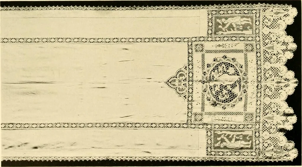 An illustration from Decorative textiles; an illustrated book on coverings for furniture, walls and floors, including damasks, brocades and velvets, tapestries, laces, embroideries, chintzes, cretones, drapery and furniture trimmings, wall papers, carpets and rugs, tooled and illuminated leathers, 1918, leaf 123