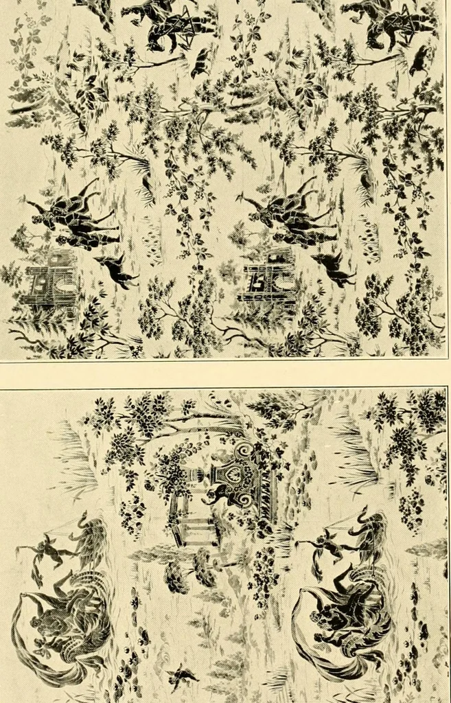 An illustration from Decorative textiles; an illustrated book on coverings for furniture, walls and floors, including damasks, brocades and velvets, tapestries, laces, embroideries, chintzes, cretones, drapery and furniture trimmings, wall papers, carpets and rugs, tooled and illuminated leathers, 1918, leaf 132