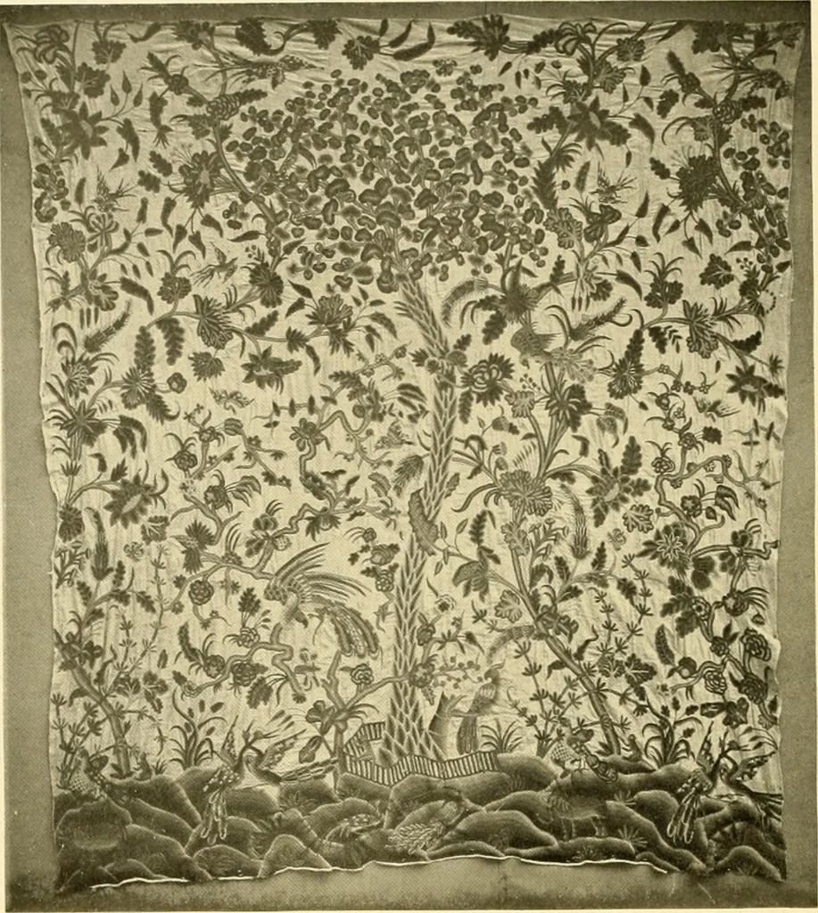 An illustration from Decorative textiles; an illustrated book on coverings for furniture, walls and floors, including damasks, brocades and velvets, tapestries, laces, embroideries, chintzes, cretones, drapery and furniture trimmings, wall papers, carpets and rugs, tooled and illuminated leathers, 1918, leaf 143