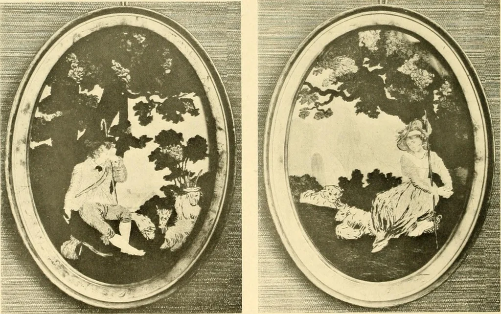 An illustration from Decorative textiles; an illustrated book on coverings for furniture, walls and floors, including damasks, brocades and velvets, tapestries, laces, embroideries, chintzes, cretones, drapery and furniture trimmings, wall papers, carpets and rugs, tooled and illuminated leathers, 1918, leaf 145