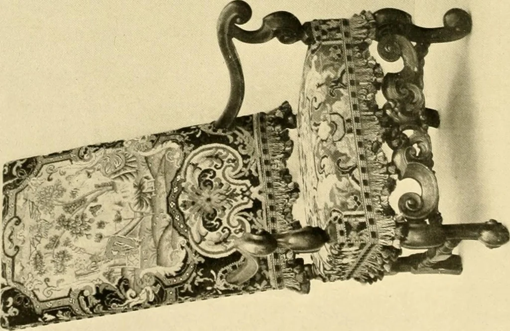 An illustration from Decorative textiles; an illustrated book on coverings for furniture, walls and floors, including damasks, brocades and velvets, tapestries, laces, embroideries, chintzes, cretones, drapery and furniture trimmings, wall papers, carpets and rugs, tooled and illuminated leathers, 1918, leaf 147
