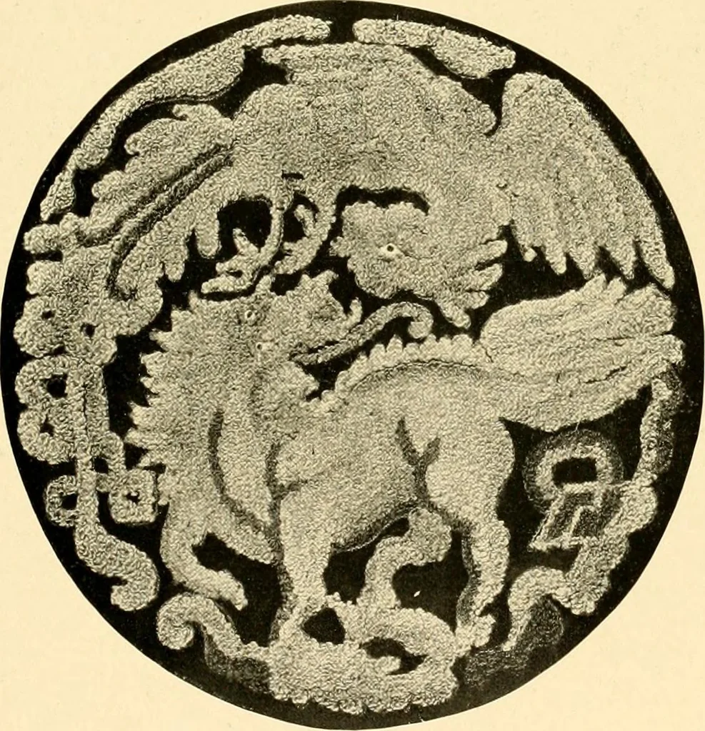 An illustration from Decorative textiles; an illustrated book on coverings for furniture, walls and floors, including damasks, brocades and velvets, tapestries, laces, embroideries, chintzes, cretones, drapery and furniture trimmings, wall papers, carpets and rugs, tooled and illuminated leathers, 1918, leaf 148
