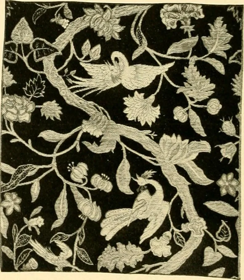 An illustration from Decorative textiles; an illustrated book on coverings for furniture, walls and floors, including damasks, brocades and velvets, tapestries, laces, embroideries, chintzes, cretones, drapery and furniture trimmings, wall papers, carpets and rugs, tooled and illuminated leathers, 1918, leaf 151