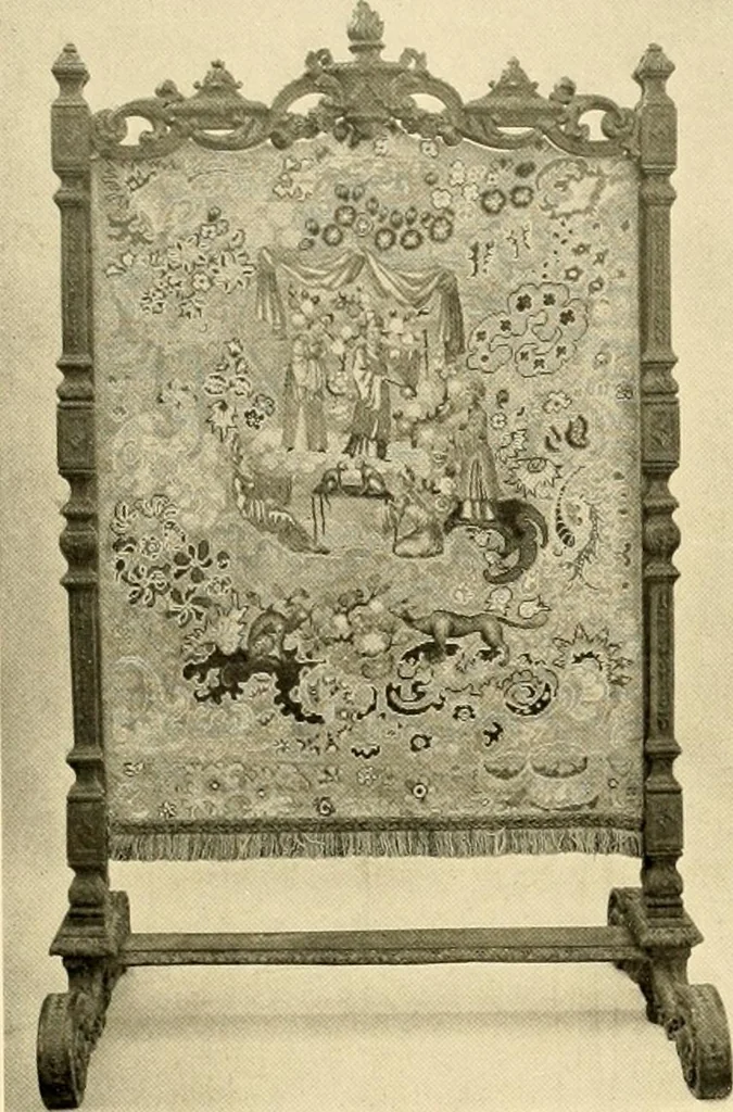 An illustration from Decorative textiles; an illustrated book on coverings for furniture, walls and floors, including damasks, brocades and velvets, tapestries, laces, embroideries, chintzes, cretones, drapery and furniture trimmings, wall papers, carpets and rugs, tooled and illuminated leathers, 1918, leaf 152
