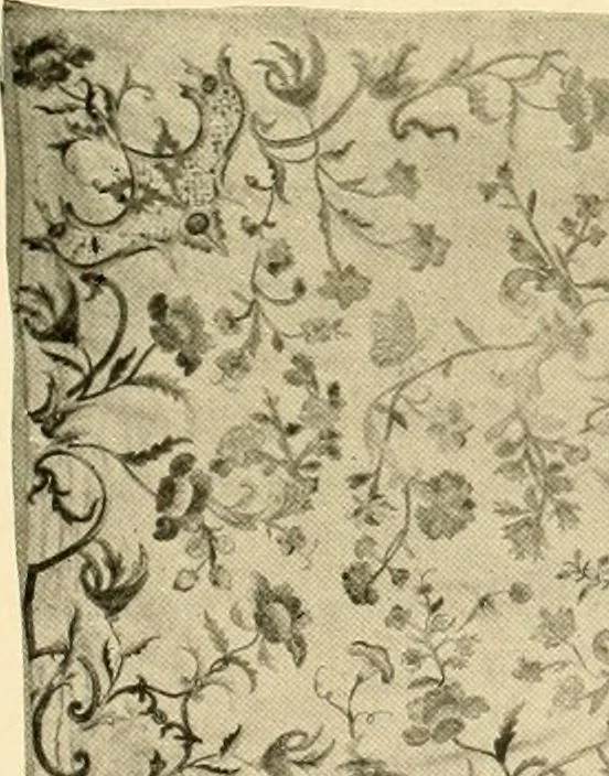 An illustration from Decorative textiles; an illustrated book on coverings for furniture, walls and floors, including damasks, brocades and velvets, tapestries, laces, embroideries, chintzes, cretones, drapery and furniture trimmings, wall papers, carpets and rugs, tooled and illuminated leathers, 1918, leaf 152